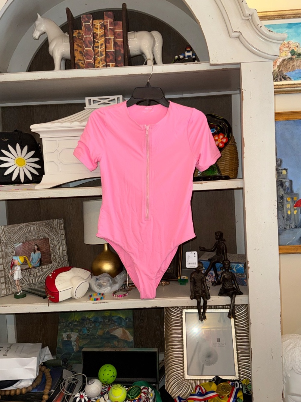 Toast Swim Large L pink signature one piece surf suit zipper closer swimsuit - Picture 5 of 8